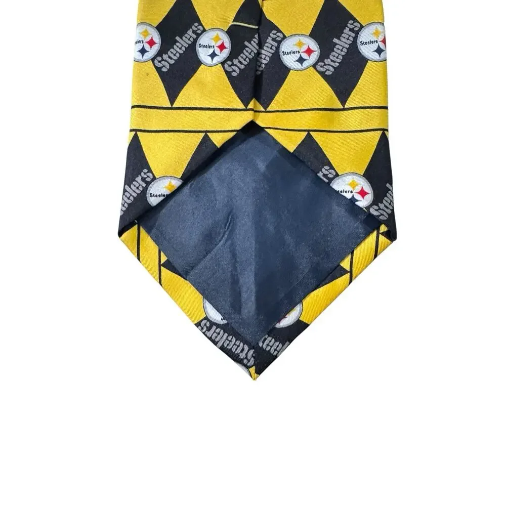 NFL Pittsburg Steelers Logo Diamond Pattern Football Novelty Necktie 100% Silk